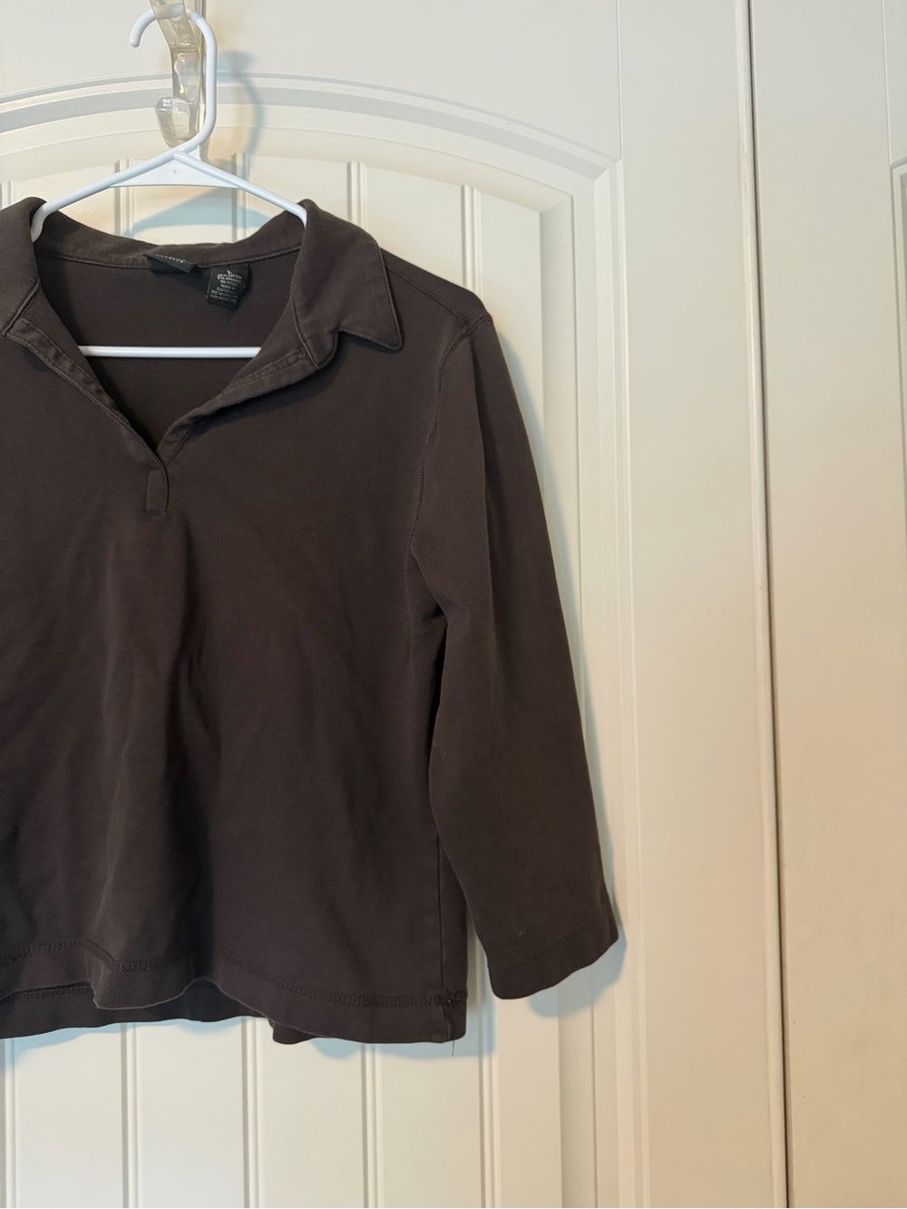 Long-Sleeve Polo Top in Dark Brown